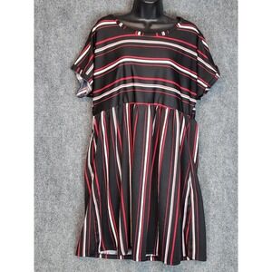 Suzanne Betro 2X Black‎ Red White Striped Empire Waist Short Sleeve Dress Casual